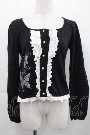 画像: PUTUMAYO / 蝶プリントフロントフリルカットソー  黒ＸシルバーＸ白 I-25-11-15-017-PT-TO-SA-ZI