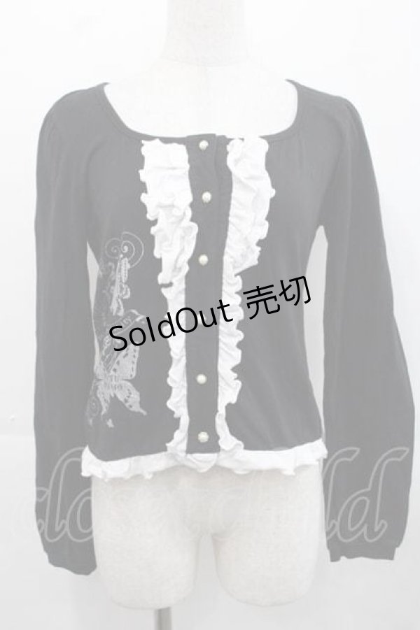 画像1: PUTUMAYO / 蝶プリントフロントフリルカットソー  黒ＸシルバーＸ白 I-25-11-15-017-PT-TO-SA-ZI (1)