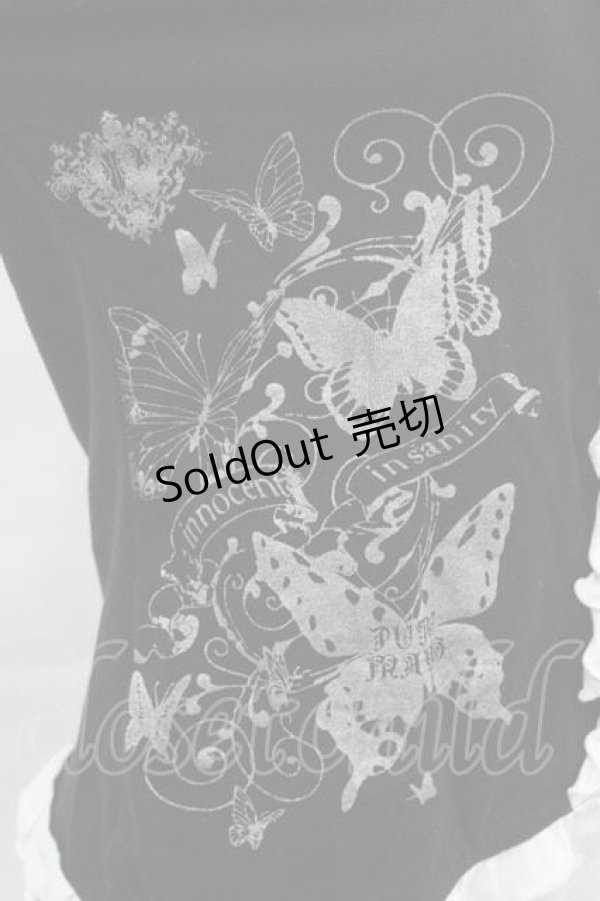 画像4: PUTUMAYO / 蝶プリントフロントフリルカットソー  黒ＸシルバーＸ白 I-25-11-15-017-PT-TO-SA-ZI (4)