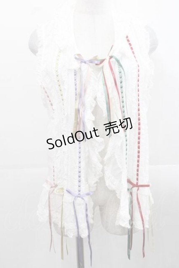 画像1: PINK HOUSE / カラフルリボンノースリーブブラウス  白Ｘカラフル I-25-11-15-020-LO-BL-SA-ZI (1)