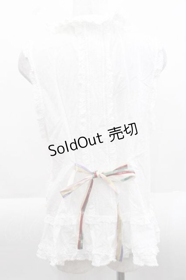 画像2: PINK HOUSE / カラフルリボンノースリーブブラウス  白Ｘカラフル I-25-11-15-020-LO-BL-SA-ZI (2)