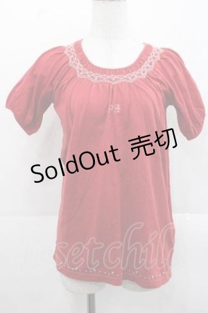 画像: PINK HOUSE / PH刺繍半袖カットソー  赤Ｘピンク I-25-11-15-021-LO-TO-SA-ZT198