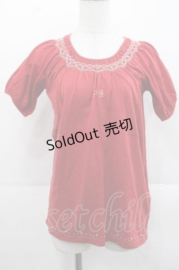 画像1: PINK HOUSE / PH刺繍半袖カットソー  赤Ｘピンク I-25-11-15-021-LO-TO-SA-ZT198 (1)