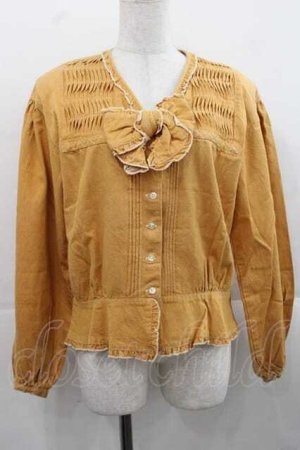 画像: PINK HOUSE / フロントピンタックリボンブラウス  カラシ I-25-11-15-026-LO-BL-SA-ZI