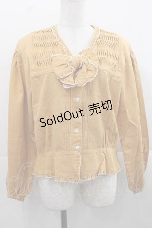 画像1: PINK HOUSE / フロントピンタックリボンブラウス  カラシ I-25-11-15-026-LO-BL-SA-ZI (1)