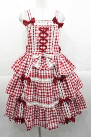 画像: metamorphose / ３段フリルジャンパースカート（ギンガム）  赤Ｘ白チェック I-25-11-18-036-ME-OP-SA-ZI