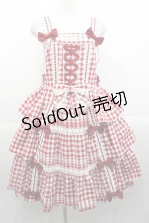 画像: metamorphose / ３段フリルジャンパースカート（ギンガム）  赤Ｘ白チェック I-25-11-18-036-ME-OP-SA-ZI