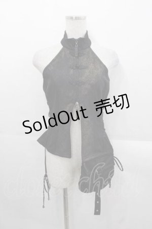 画像: Qutie Frash / チャイナホルターネックトップス  黒 I-25-11-18-008-QU-TO-SA-ZI