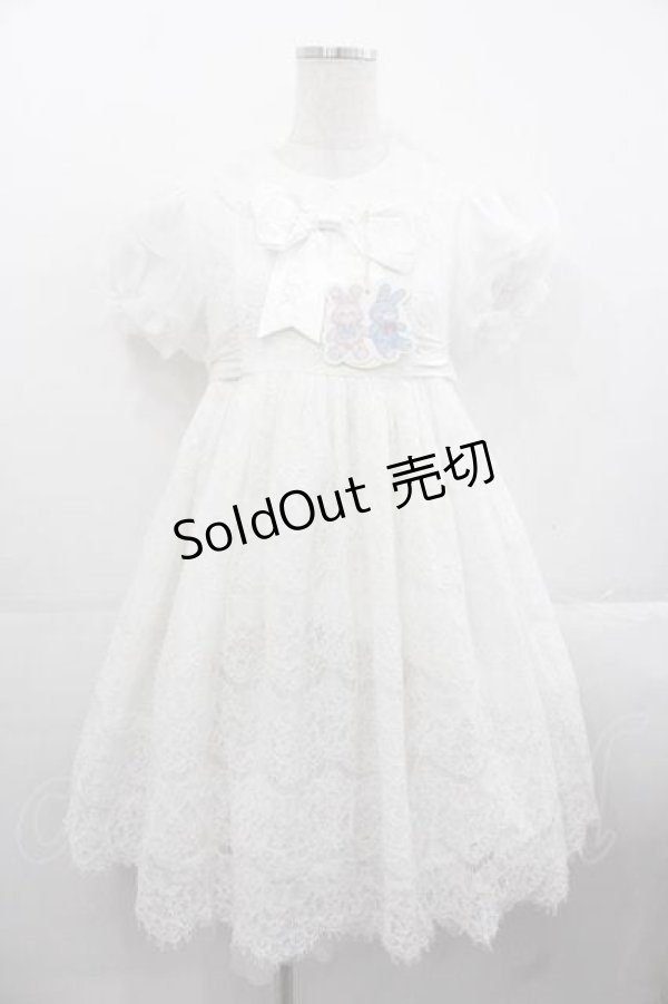 画像1: choker rabbit（海外ロリータブランド） / 総レースロゴリボンワンピース S ホワイト I-25-11-18-049-LO-OP-SA-ZI (1)