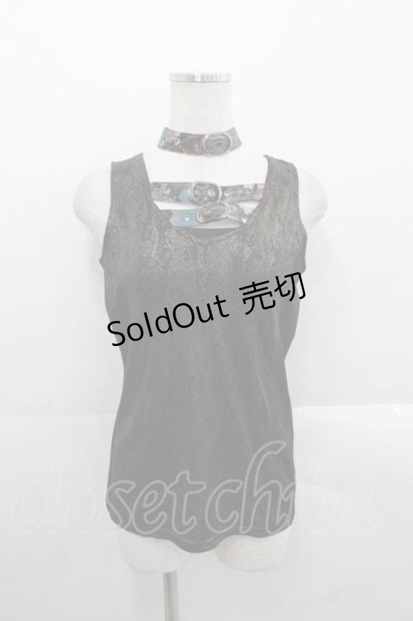 画像1: Qutie Frash / ベルトチョーカー付きタンク  黒Ｘゴールド I-25-11-18-010-QU-TO-SA-ZI (1)