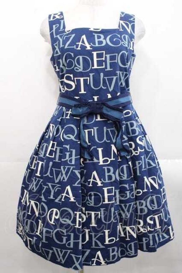 画像1: Jane Marple / アルファベットロゴのスクエアドレス M ブルー I-25-11-18-059-JM-OP-SA-ZI (1)