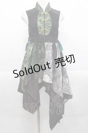 画像: Qutie Frash / チャイナノースリーブチュニック  黒Ｘ緑 I-25-11-18-061-QU-TO-SA-ZI