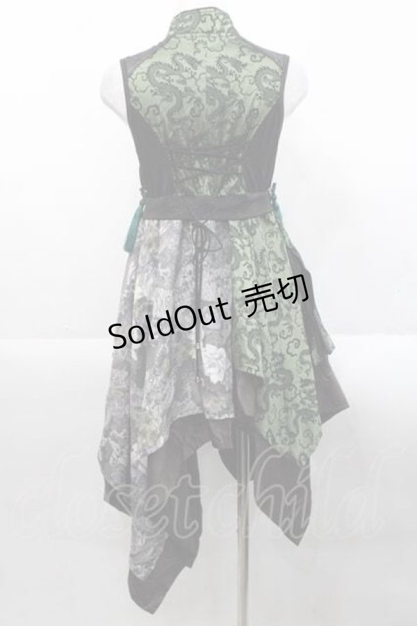 画像2: Qutie Frash / チャイナノースリーブチュニック  黒Ｘ緑 I-25-11-18-061-QU-TO-SA-ZI (2)