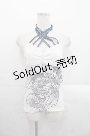 画像: Qutie Frash / 龍プリントクロスキャミ  白Ｘネイビー I-25-11-18-011-QU-TS-SA-ZI