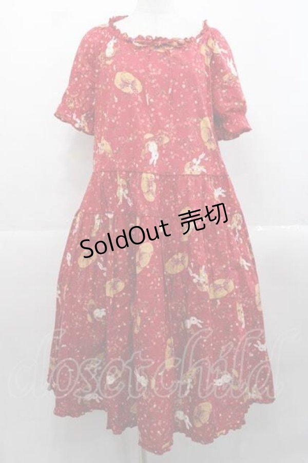 画像1: PINK HOUSE / チェリー&ハットプリントワンピース  レッド I-25-11-18-063-LO-OP-SA-ZI (1)