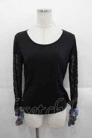 画像: Qutie Frash / 透かし切替カットソー  黒Ｘ青 I-25-11-18-012-QU-TO-SA-ZI