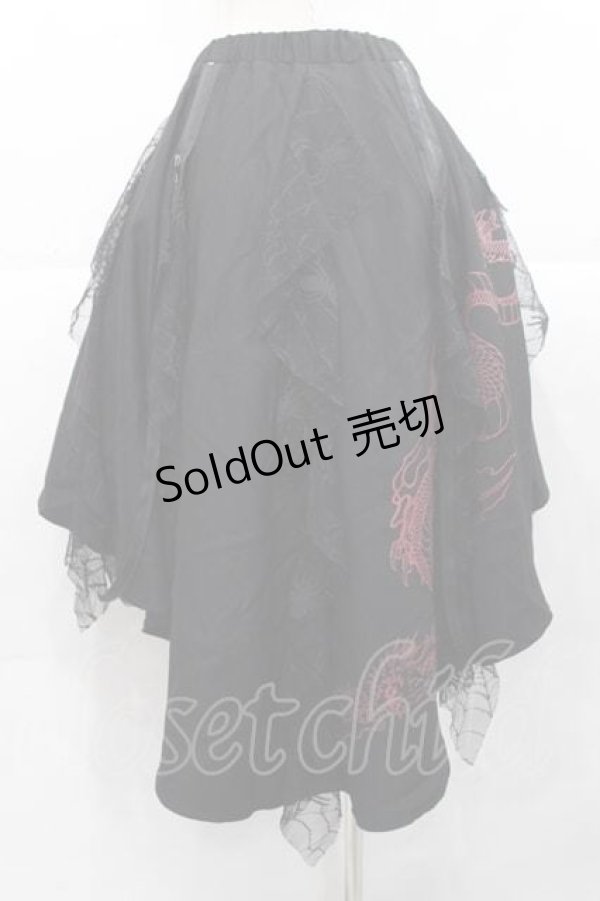 画像2: Qutie Frash / 龍プリントZIP蜘蛛の巣レーススカート  黒 I-25-11-18-073-QU-SK-SA-ZI (2)