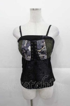 画像: Qutie Frash / 龍プリントフロント編み下げキャミ  黒Ｘカーキ I-25-11-18-013-QU-TO-SA-ZI