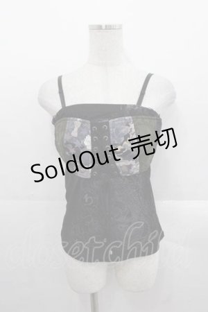 画像: Qutie Frash / 龍プリントフロント編み下げキャミ  黒Ｘカーキ I-25-11-18-013-QU-TO-SA-ZI