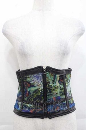 画像: Qutie Frash / 3連ベルト和柄コルセット  黒Ｘ青 I-25-11-18-082-QU-TO-SA-ZI