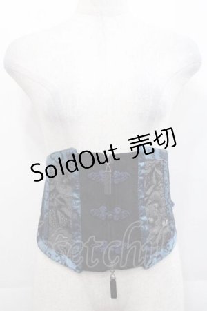 画像: Qutie Frash / チャイナボタンリボンコルセット  黒Ｘ青 I-25-11-18-084-QU-TO-SA-ZI