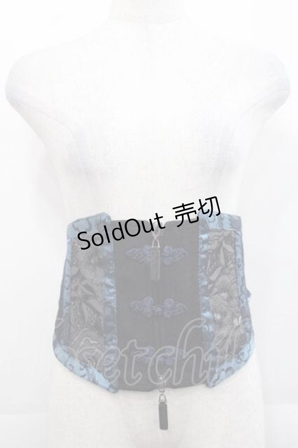 画像1: Qutie Frash / チャイナボタンリボンコルセット  黒Ｘ青 I-25-11-18-084-QU-TO-SA-ZI (1)