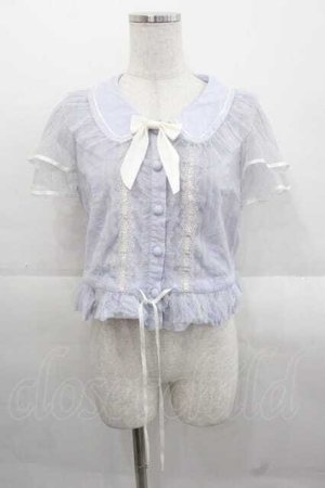 画像: 玻璃紙之夜(Nuit De Cellophone)（海外ロリータブランド） / チュール重ね半袖ブラウス S サックス I-25-11-18-002-LO-BL-SA-ZI