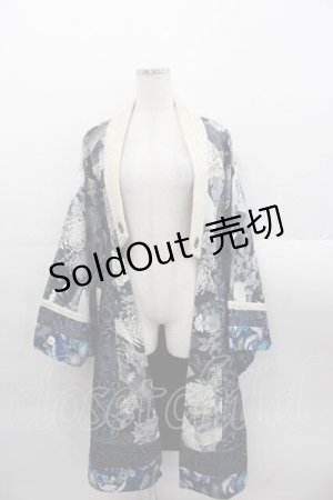 画像: Qutie Frash / 鶴和柄着物カーディガン  黒Ｘ青 I-25-11-18-017-QU-TO-SA-ZI