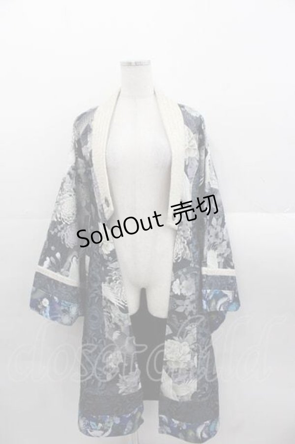 画像1: Qutie Frash / 鶴和柄着物カーディガン  黒Ｘ青 I-25-11-18-017-QU-TO-SA-ZI (1)