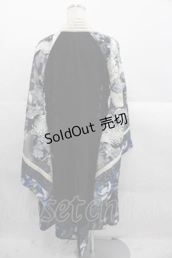 画像2: Qutie Frash / 鶴和柄着物カーディガン  黒Ｘ青 I-25-11-18-017-QU-TO-SA-ZI (2)