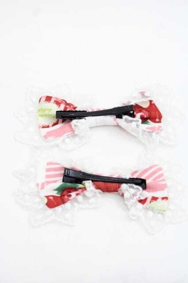 画像2: Cream Lollipop（海外ロリータブランド） / Sweet Strawberryリボンクリップ  ピンク I-25-11-18-104-LO-ZA-SA-ZI (2)