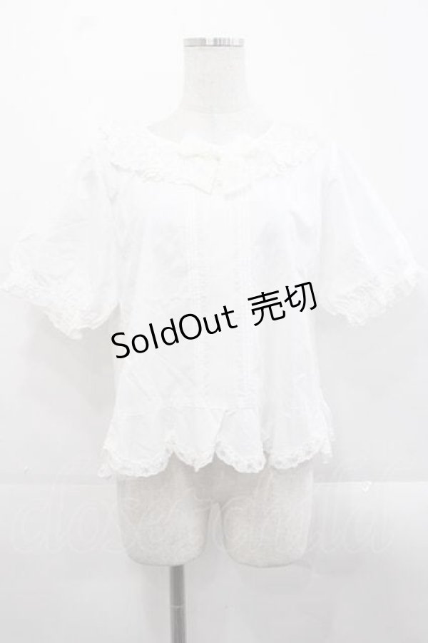 画像1: PINK HOUSE / バラレース衿半袖ブラウス  ホワイト I-25-11-18-023-LO-BL-SA-ZI (1)