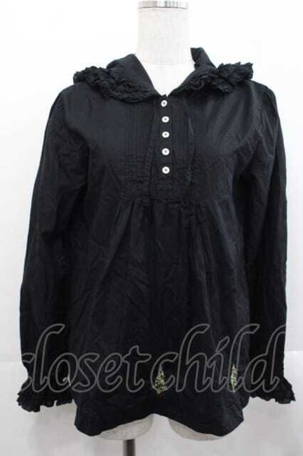 画像1: PINK HOUSE / 裾ツリー刺繍長袖フードブラウス  ブラック I-25-11-18-024-LO-BL-SA-ZI (1)