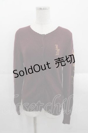 画像: Jane Marple / 袖クラウン編み込みニットカーディガン M ボルドー I-25-11-18-005-JM-TO-SA-ZI