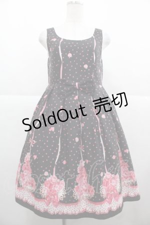 画像: Emily Temple cute / ROSEブーケノースリーブワンピース  黒Ｘピンク I-25-11-24-058-ET-OP-SA-ZI