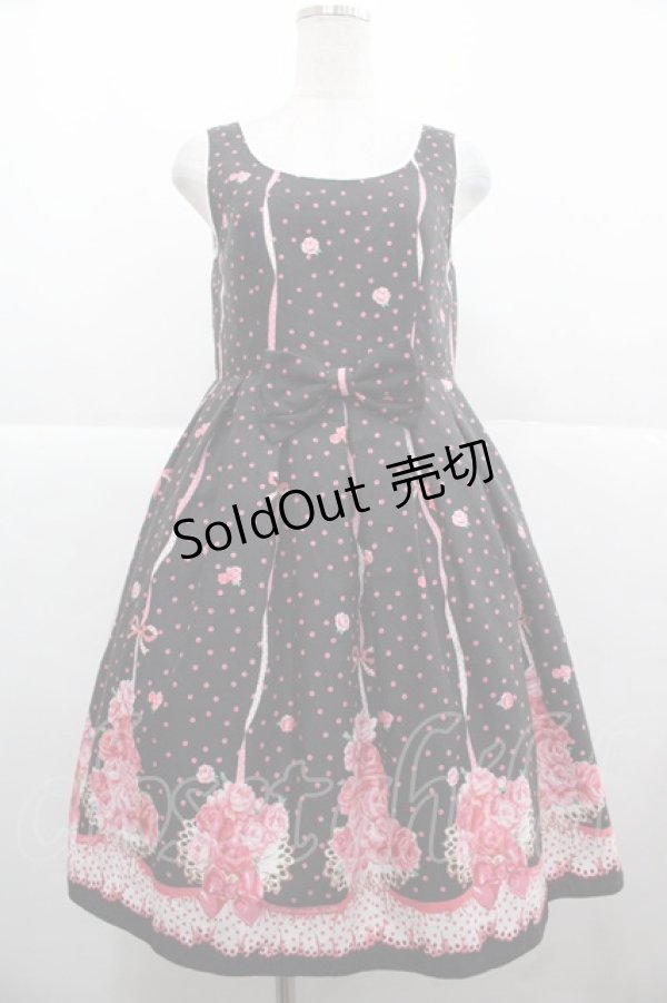 画像1: Emily Temple cute / ROSEブーケノースリーブワンピース  黒Ｘピンク I-25-11-24-058-ET-OP-SA-ZI (1)