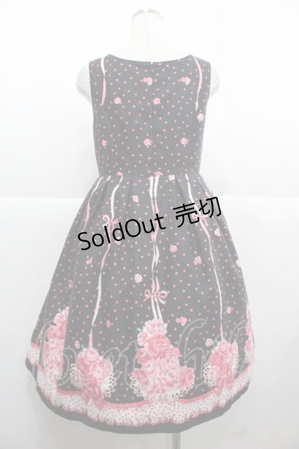 画像2: Emily Temple cute / ROSEブーケノースリーブワンピース  黒Ｘピンク I-25-11-24-058-ET-OP-SA-ZI (2)