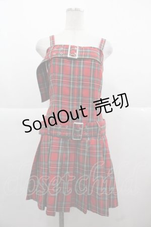 画像: Jamieエーエヌケー / タータンチェックダブルベルトキャミワンピース  赤チェック I-25-11-24-062-LO-OP-SA-ZI