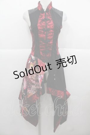 画像: Qutie Frash / チャイナボタン龍プリントチュニック  赤Ｘ黒 I-25-11-24-076-QU-TO-SA-ZI