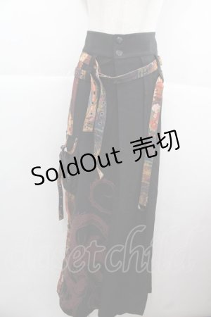 画像: Qutie Frash / 和柄切替ワイドパンツ  黒ＸオレンジＸ紺 I-25-11-24-092-QU-PA-SA-ZI