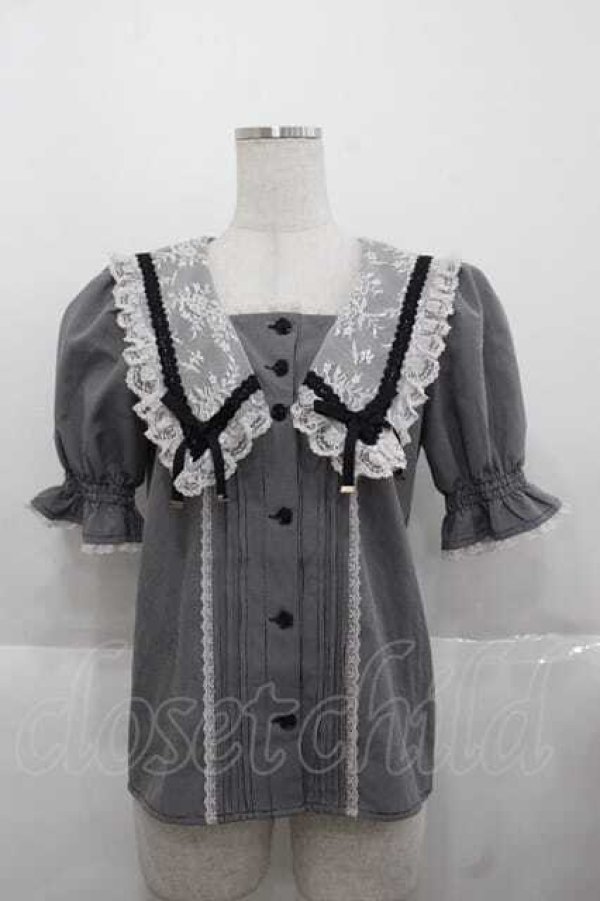 画像1: Rojita / パール釦セーラーカラーブラウス  黒チェック I-25-11-27-005-LO-BL-SA-ZI (1)