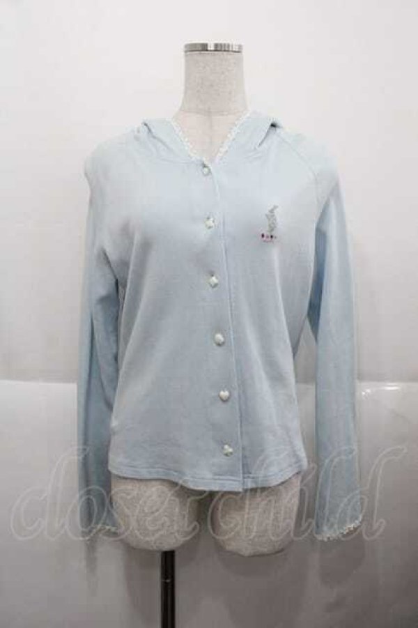 画像1: MAM / トランプウサギ刺繍うさみみフードカーディガン  サックス I-25-11-27-006-LO-TO-SA-ZI (1)