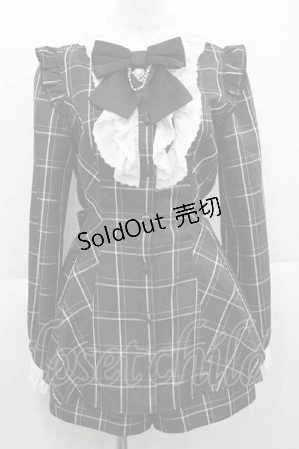画像1: Secret Honey / チェックブラウス&ショートパンツセットアップ  黒チェックＸ白 I-25-11-27-040-CA-OP-SA-ZI (1)