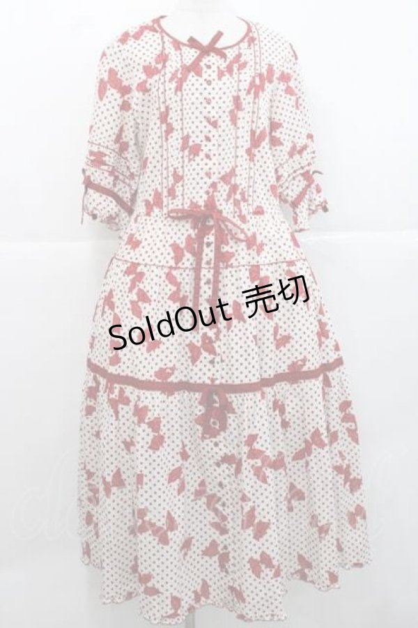 画像1: PINK HOUSE / 水玉りぼんプリントワンピース  アイボリー×赤 I-25-11-27-047-LO-OP-SA-ZI (1)
