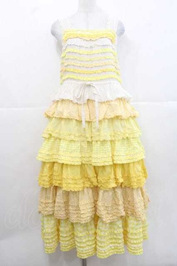 画像1: PINK HOUSE / 配色フリル使いキャミソールワンピース  イエロー I-25-11-27-050-LO-CO-SA-ZI (1)