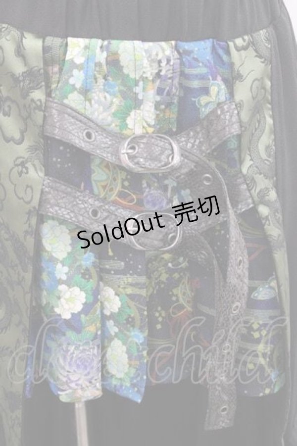 画像4: Qutie Frash / 和柄プリーツスカート  黒Ｘ緑 I-25-11-27-061-QU-SK-SA-ZI (4)