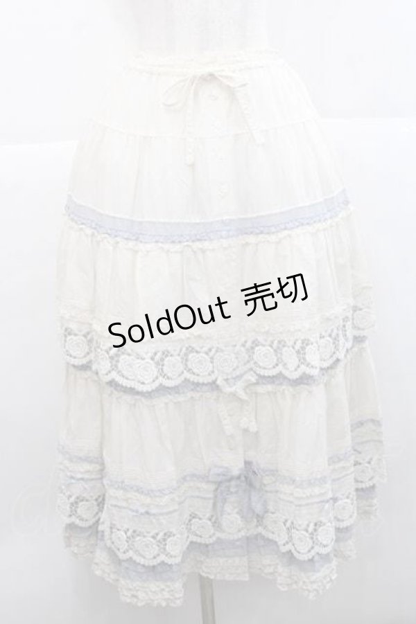 画像1: PINK HOUSE / ローズレース使いスカート  アイボリーＸブルー I-25-11-27-063-LO-SK-SA-ZI (1)