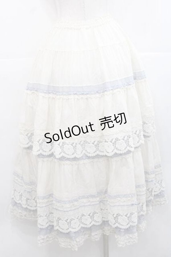 画像2: PINK HOUSE / ローズレース使いスカート  アイボリーＸブルー I-25-11-27-063-LO-SK-SA-ZI (2)