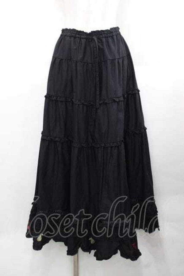 画像1: PINK HOUSE / フルーツ刺繍ローンスカート  黒 I-25-11-27-067-LO-SK-SA-ZI (1)