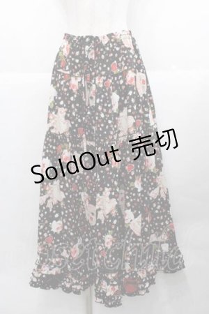 画像: PINK HOUSE / オーナメントローズプリントスカート  黒 I-25-11-27-068-LO-SK-SA-ZI